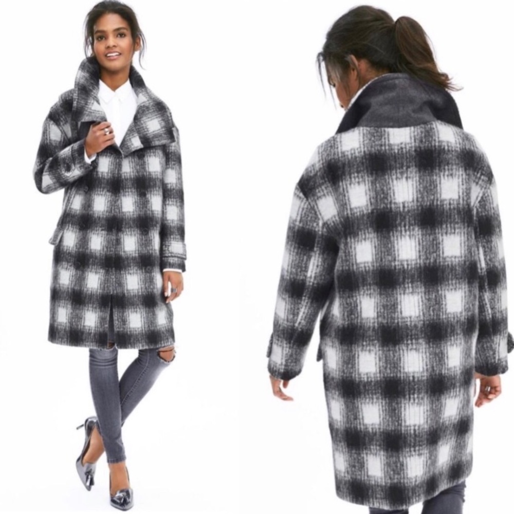 Banana Republic Italian Gingham Woolblend Coat S - Picture 2 of 8
